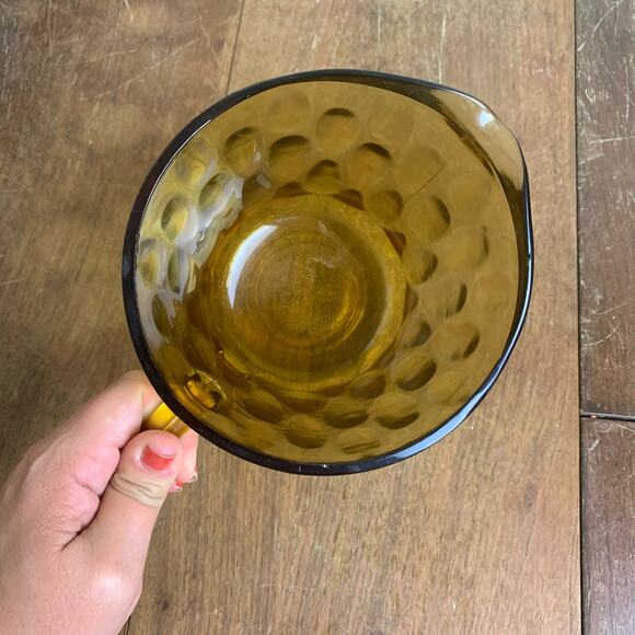 Vintage Hazel-Atlas Glass Pitcher 2 Qt Amber Gold Optic Pattern 64 Oz - Picture 5 of 7